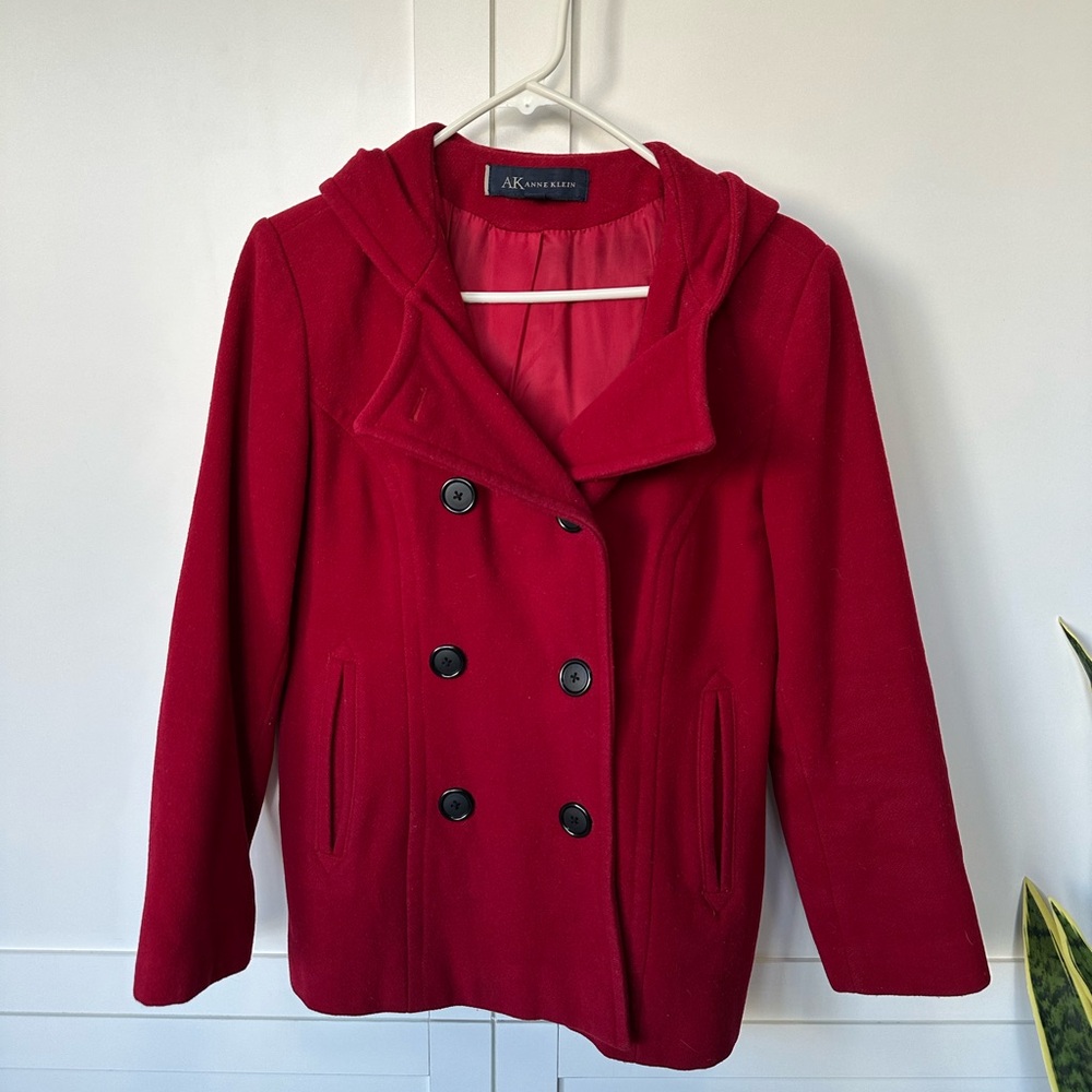 Anne Klein pea coat in red size small petite